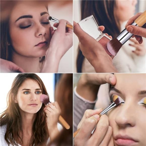 Makeup Brush Set 11Pcs Bamboo Synthetic Kabuki Brush Set Foundation Powder - Picture 6 of 7